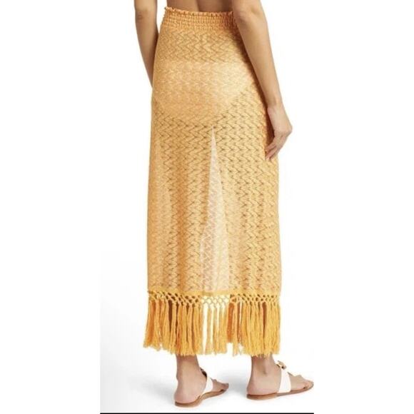 Ramy Brook Gaia Fringe Swim Cover-Up Skirt S Orange/Gold Elastic Waist Pull On - Picture 2 of 16